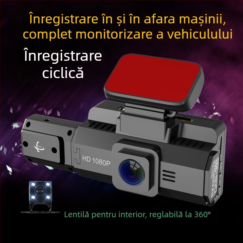 Dash cam frontal pentru mașină 1080p, vedere nocturnă IR, unghi de 170°, înregistrare duală, WiFi
