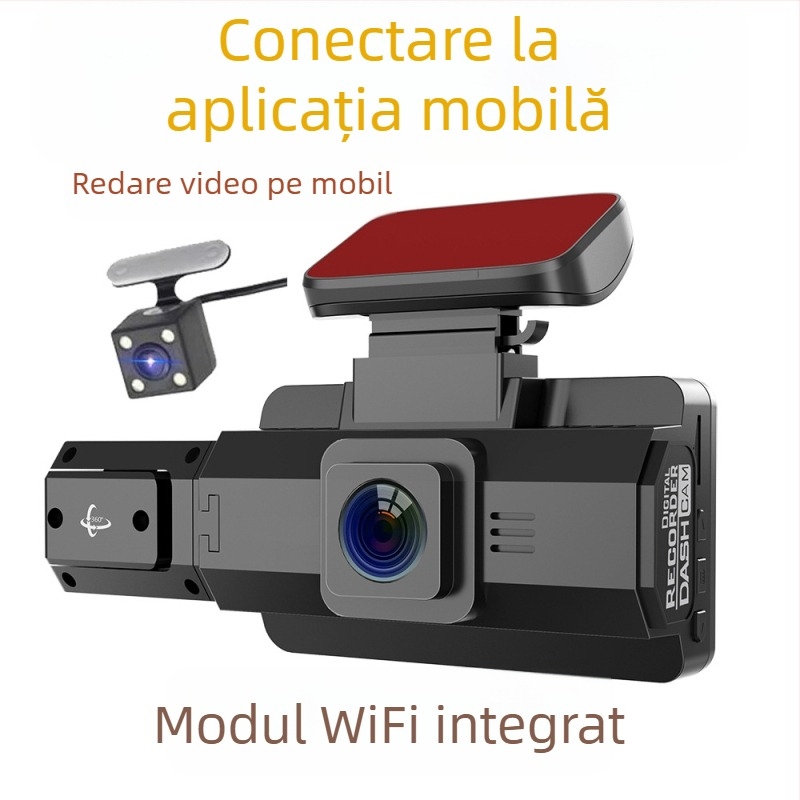 Dash cam frontal pentru mașină 1080p, vedere nocturnă IR, unghi de 170°, înregistrare duală, WiFi