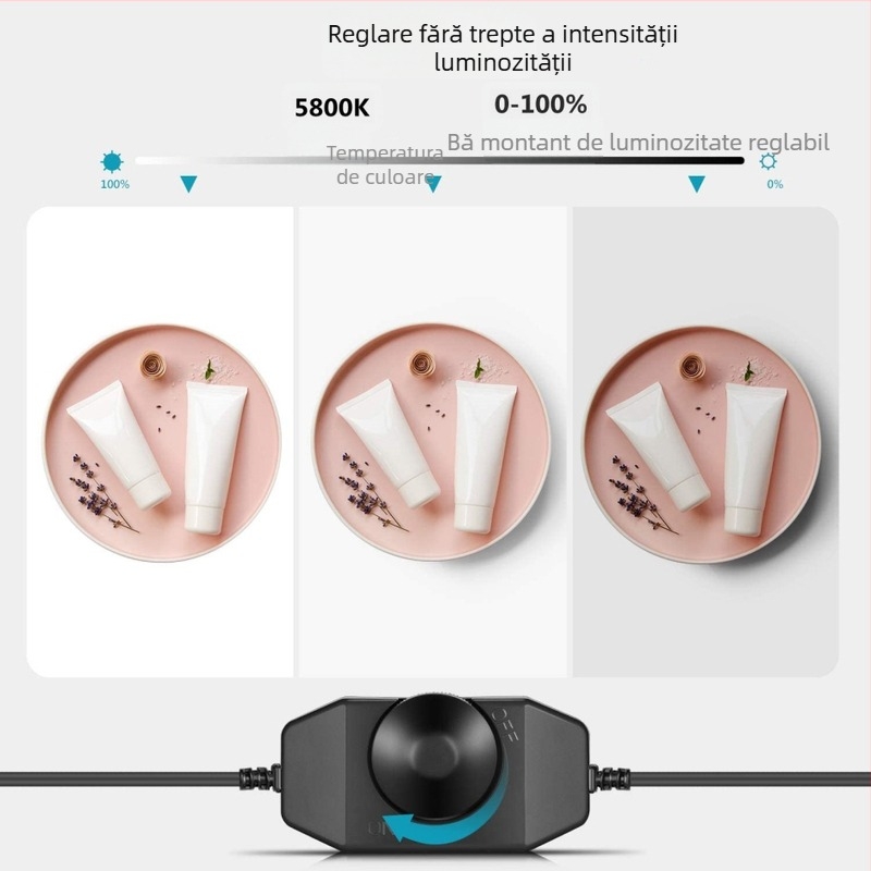 Lampă de fotografie fără umbre pentru produse – LED, reglabilă, luminozitate ajustabilă, model Zc-Mb180ss