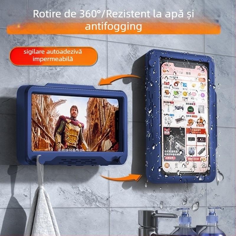 Suport pentru telefon de baie, impermeabil, cu bază rotativă, montat pe perete, din plastic