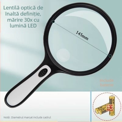 30x lupă de citire, cu iluminare, manuală, pentru seniori, lupă HD