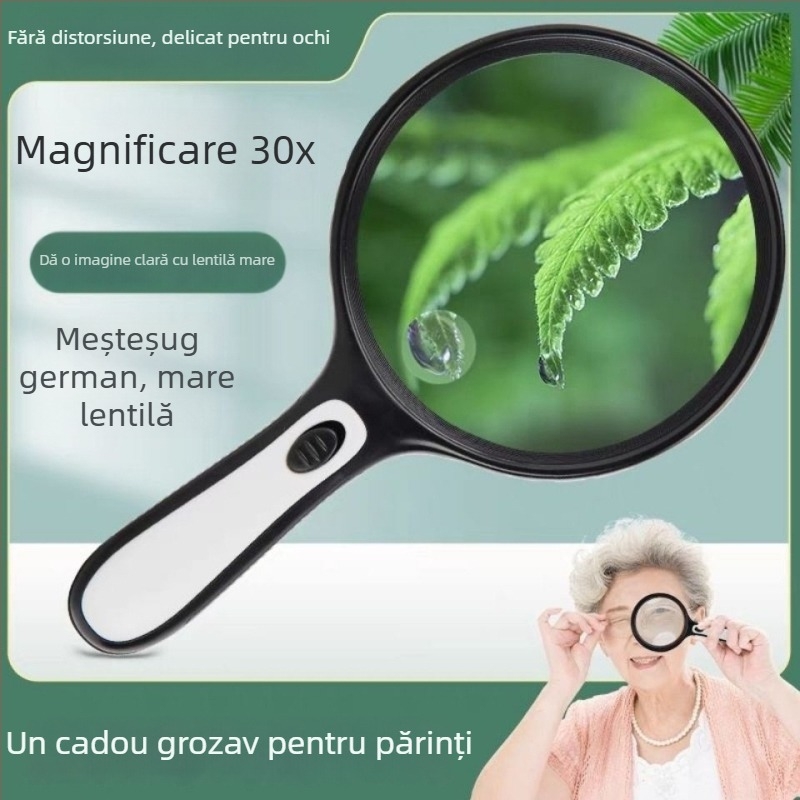 30x lupă de citire, cu iluminare, manuală, pentru seniori, lupă HD