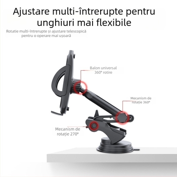 Yesido Lazy Man suport pentru telefon în mașină cu ventuză, design rotativ cu braț dublu, braț telescopic, material ABS și silicon, cu opțiune de personalizare
