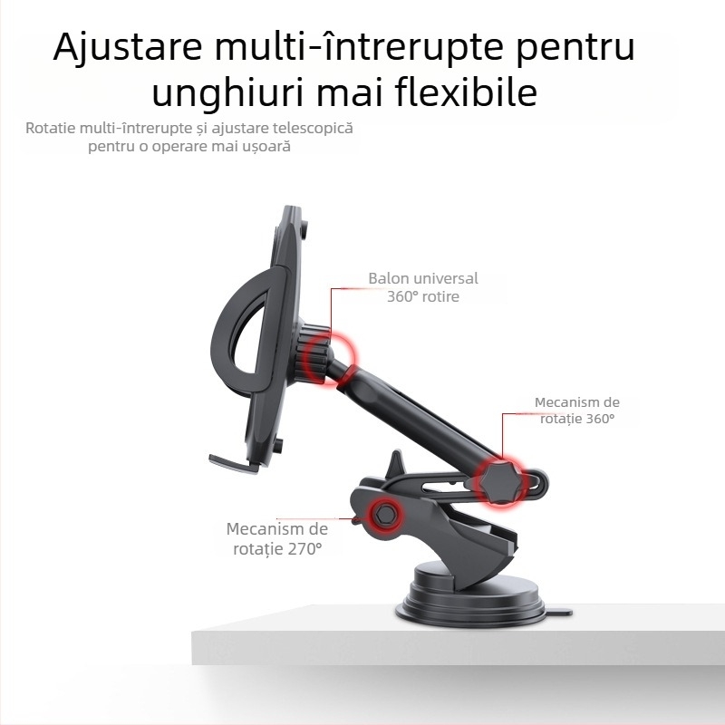 Yesido Lazy Man suport pentru telefon în mașină cu ventuză, design rotativ cu braț dublu, braț telescopic, material ABS și silicon, cu opțiune de personalizare