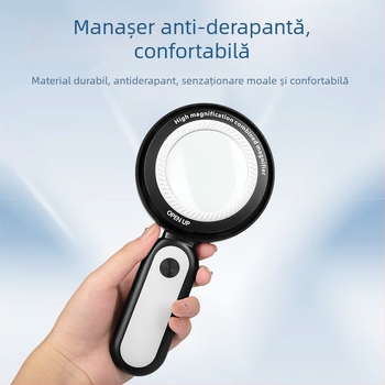 Lupa de mână cu lentile duale 10x/30x și iluminare LED pentru citire și evaluarea obiectelor antice