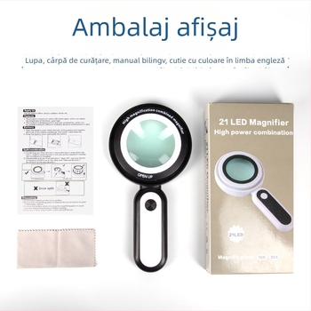 Lupa de mână cu lentile duale 10x/30x și iluminare LED pentru citire și evaluarea obiectelor antice