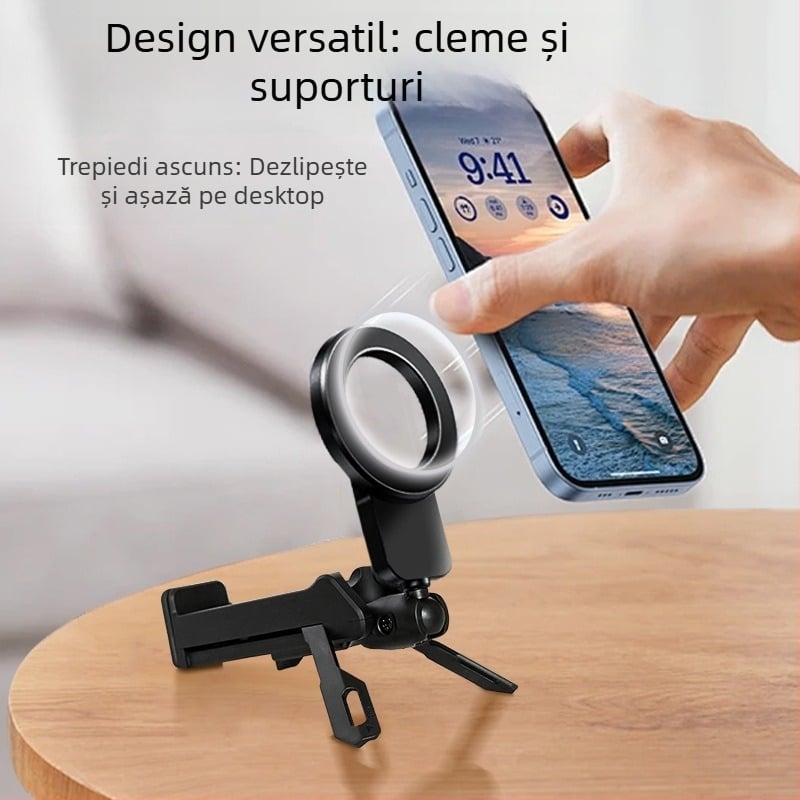 Suport pentru telefon cu ventuză magnetică, suport de călătorie portabil, a cincea generație, ABS + aliaj de aluminiu