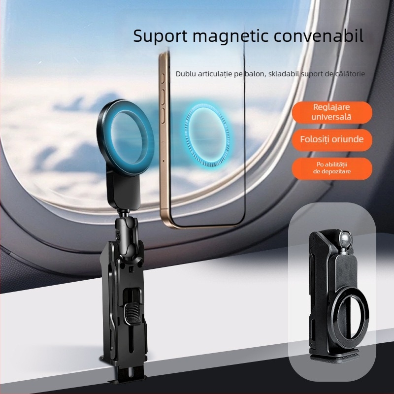 Suport pentru telefon cu ventuză magnetică, suport de călătorie portabil, a cincea generație, ABS + aliaj de aluminiu