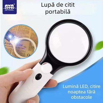 Lupa de mână cu LED, lentilă optic de înaltă definiție pentru citire la vârsta a treia, model 6902