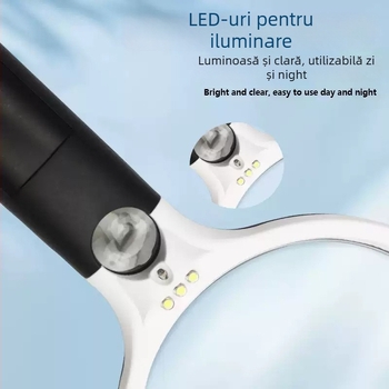 Lupa de mână cu LED, lentilă optic de înaltă definiție pentru citire la vârsta a treia, model 6902