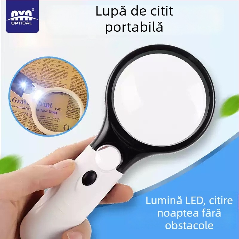 Lupa de mână cu LED, lentilă optic de înaltă definiție pentru citire la vârsta a treia, model 6902