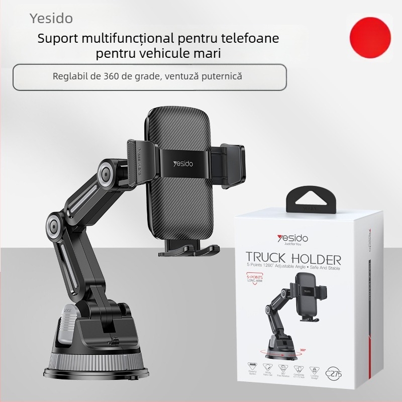 Yesido Suport auto pentru camioane – ventuză de birou, telescopic rotativ pentru telefon (ABS+TPU)