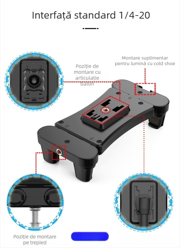 GS-693B Suport clip pentru telefon, extensie dublă, ABS, universal pentru telefoane și tablete, compatibil cu trepied pentru iPad