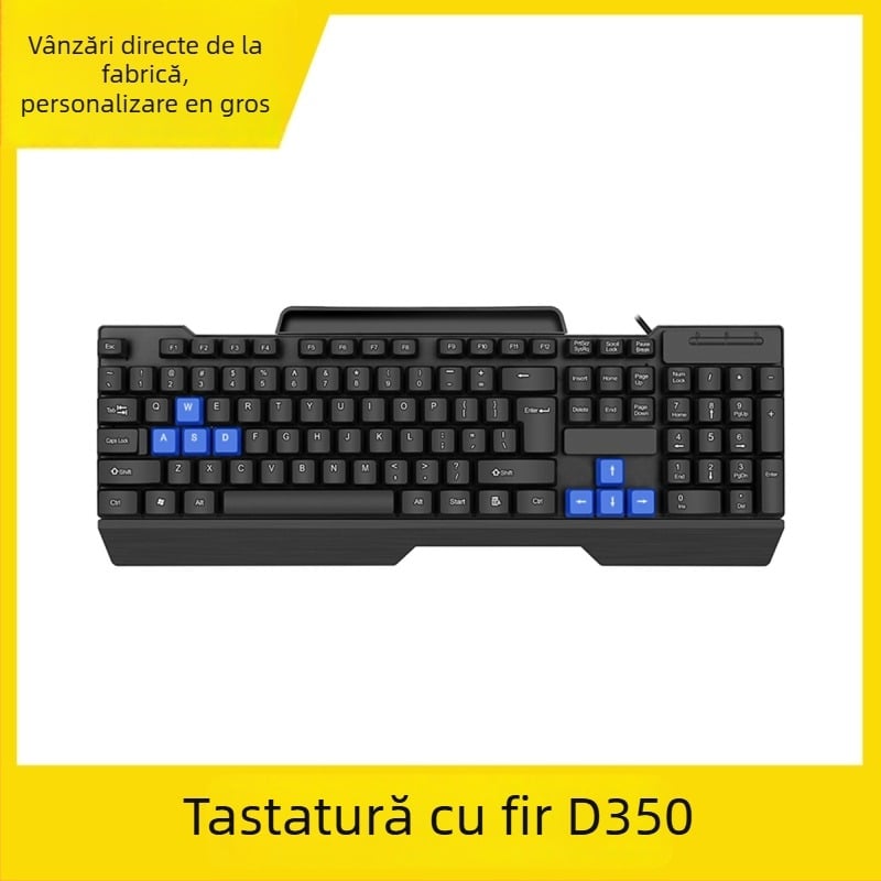 Tastatură cu fir pentru desktop, 104 taste, interfață USB, cablu de 1,35 m, fără iluminare de fundal