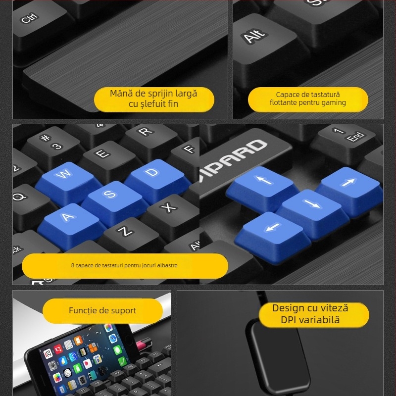 Tastatură cu fir pentru desktop, 104 taste, interfață USB, cablu de 1,35 m, fără iluminare de fundal