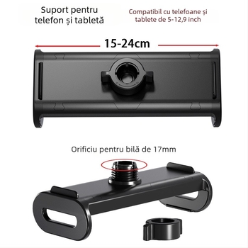Suport de birou pentru tablete și telefoane — prindere reglabilă și rotativă, aliaj de aluminiu, sistem anti-vibrații, compatibil universal