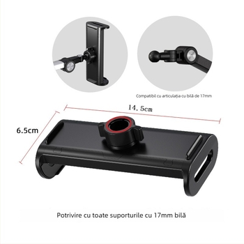 Suport de birou pentru tablete și telefoane — prindere reglabilă și rotativă, aliaj de aluminiu, sistem anti-vibrații, compatibil universal