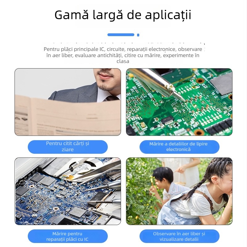 Lupă de mână cu LED pentru întreținere electronică – mărire înaltă definiție pentru repararea IC-urilor și a plăcilor de bază