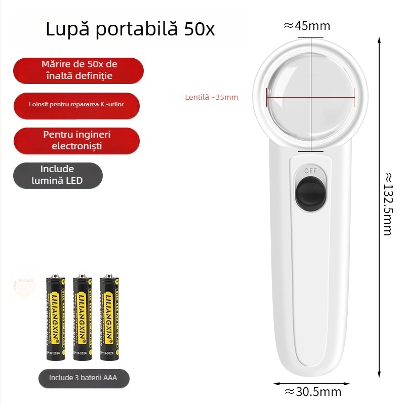 Lupă de mână cu LED pentru întreținere electronică – mărire înaltă definiție pentru repararea IC-urilor și a plăcilor de bază