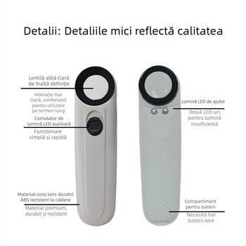 Lupa de bijuterii 40x, manuală, iluminare LED dublă, corp din plastic cu lentilă acrilică, model 6B-1B