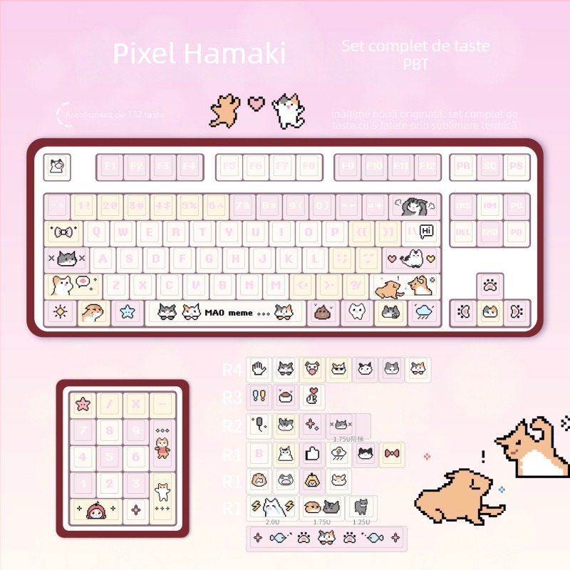 Hakimi Pixel Keycap pentru tastatură de gaming - Material PBT, Transfer termic prin sublimare, Compatibil cu AKKO, Fără iluminare