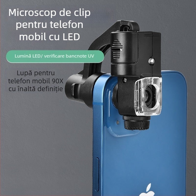 Lupa de mărire cu iluminare încorporată, 100x, portabilă pentru identificare în mișcare