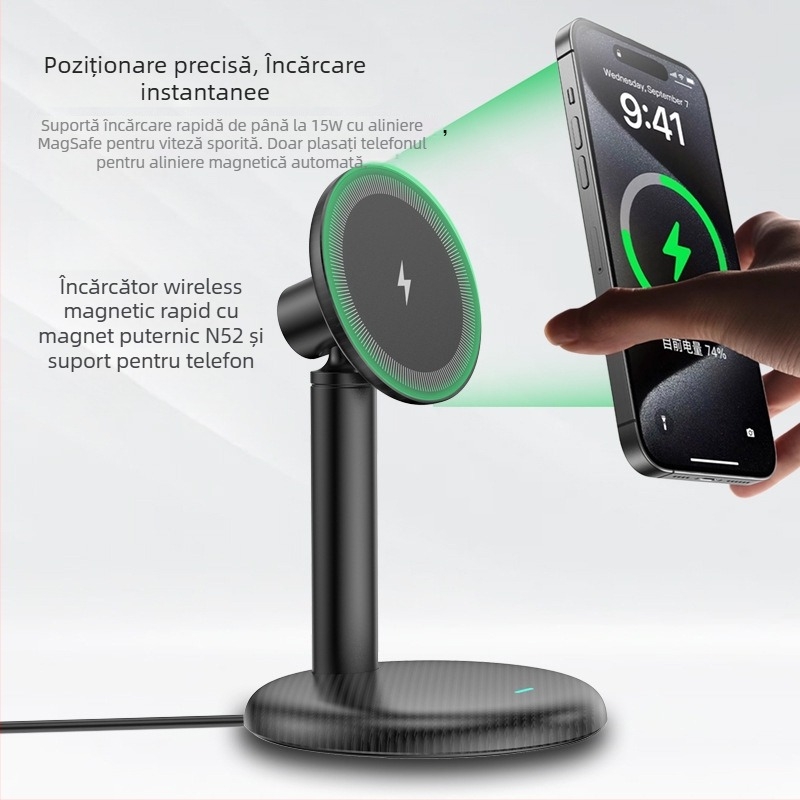 Suport de masă pentru telefon cu încărcare wireless magnetică, PD 15W, 9V1.67A, model KCV26