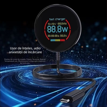 Încărcător Wireless C50 cu Afișaj Digital — Încărcare Magnetică, PD Quick Charge, 15W Max