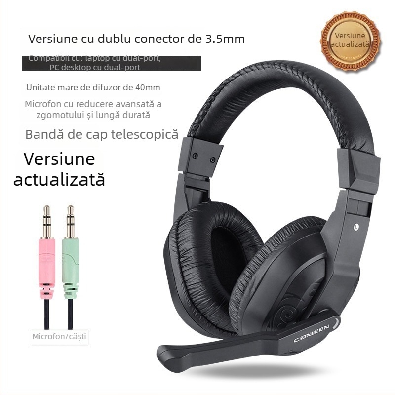 Jiahe CT-770 căști cablate pentru teste de ascultare și vorbire în limba engleză, conector 3,5 mm, difuzoare de 40 mm, microfon încorporat