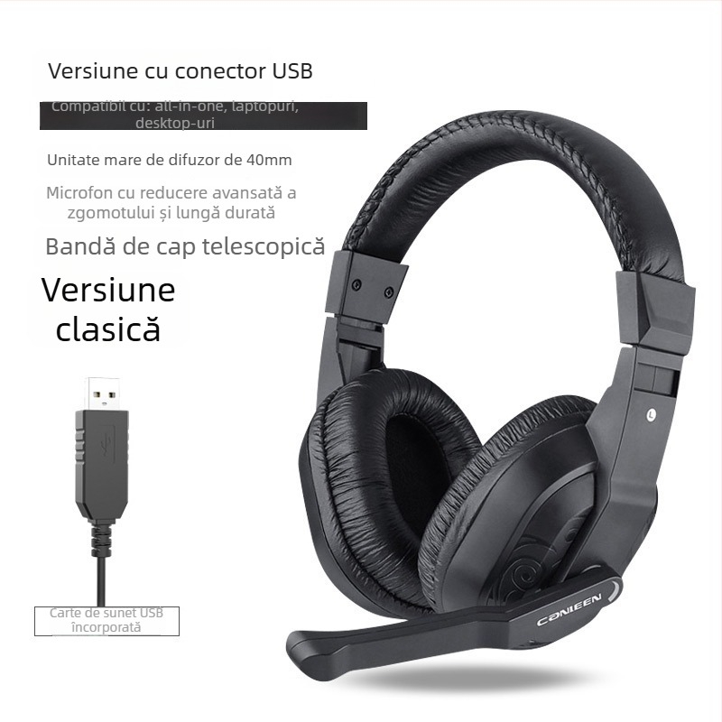 Jiahe CT-770 căști cablate pentru teste de ascultare și vorbire în limba engleză, conector 3,5 mm, difuzoare de 40 mm, microfon încorporat