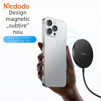 Încărcător magnetic wireless MCDODO pentru MagSafe — 15W maxim, încărcare rapidă PD, compatibil MagSafe, moduri de ieșire 15W/10W/7.5W/5W