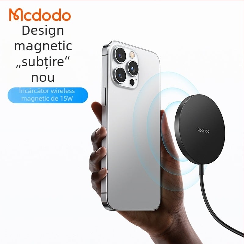 Încărcător magnetic wireless MCDODO pentru MagSafe — 15W maxim, încărcare rapidă PD, compatibil MagSafe, moduri de ieșire 15W/10W/7.5W/5W