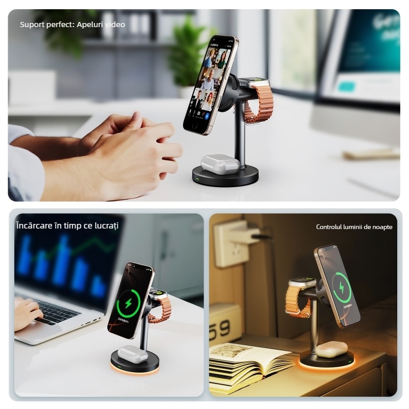 Qi2.2 Suport de încărcare wireless magnetic vertical 4-în-1 cu răcire pe bază de semiconductori — 25W maxim, 9V2A, QC 3.0, Afișaj digital, 5W/7.5W/10W/15W/25W