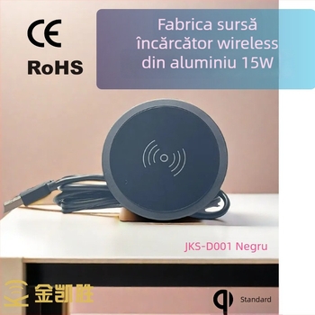 Încărcător wireless încorporat din aliaj de aluminiu – 15W încărcare rapidă, QC3.0, deschidere Ø60 mm pentru mobilier, carcasă din aluminiu