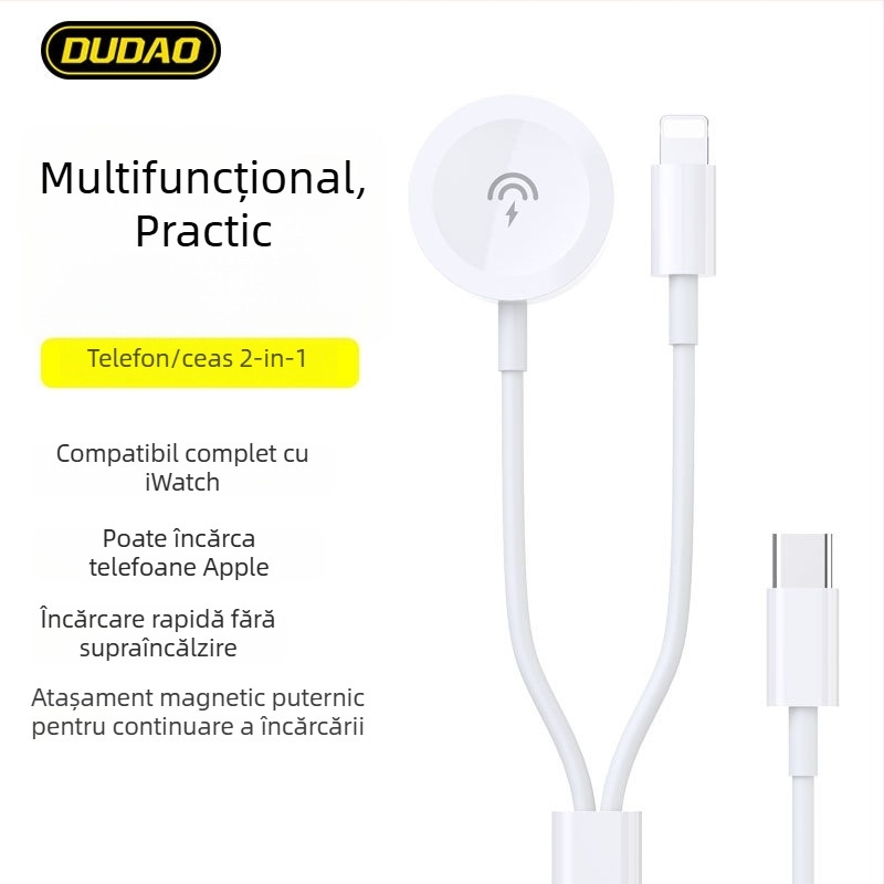DUDAO încărcător wireless 2-în-1 pentru Apple Watch și telefon, PD 20W, încărcare magnetică, cablu 1.2 m