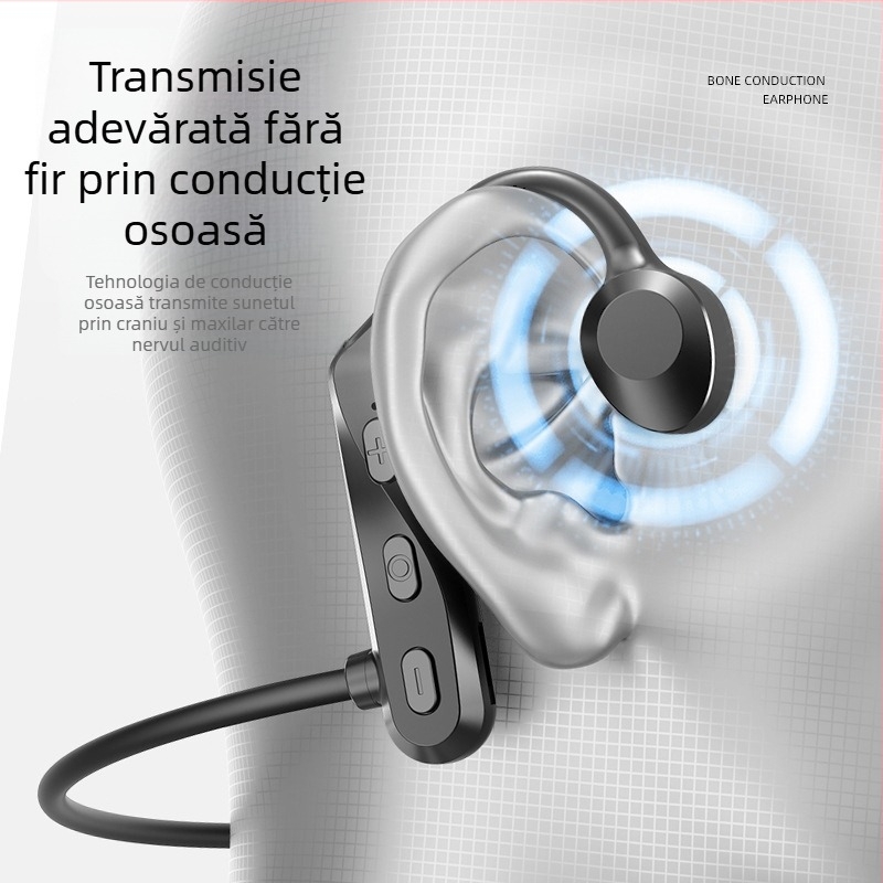 K69 Căști Bluetooth pentru gât – Concepție de conducție osoasă, Stereo bilateral, Bluetooth 5.0, rază 10 m, autonomie 4–8 h