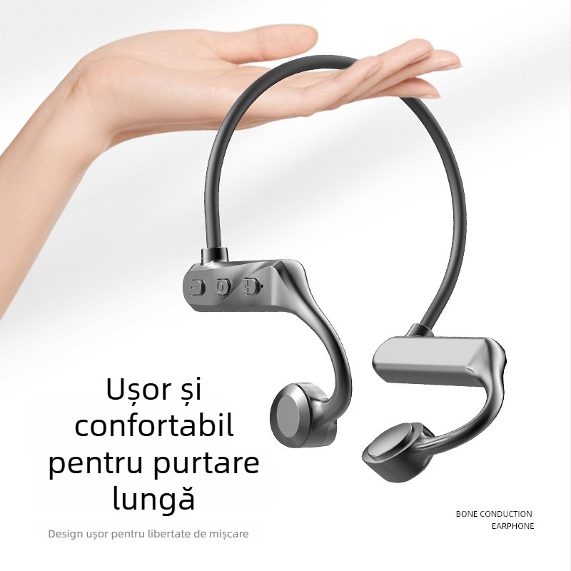 K69 Căști Bluetooth pentru gât – Concepție de conducție osoasă, Stereo bilateral, Bluetooth 5.0, rază 10 m, autonomie 4–8 h
