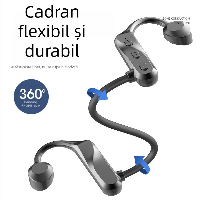 K69 Căști Bluetooth pentru gât – Concepție de conducție osoasă, Stereo bilateral, Bluetooth 5.0, rază 10 m, autonomie 4–8 h