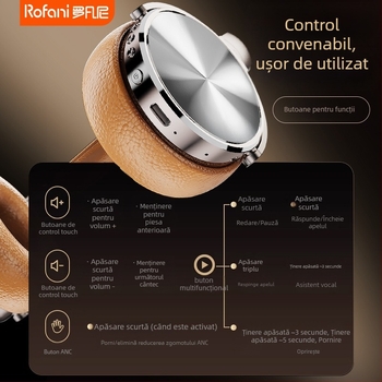 Headset cu anulare a zgomotului, Bluetooth 5.4, rază de 10 m, stereo, autonomie 4–8 h