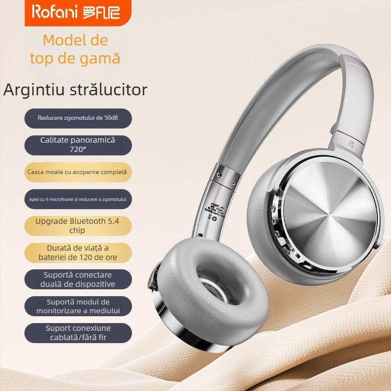 Headset cu anulare a zgomotului, Bluetooth 5.4, rază de 10 m, stereo, autonomie 4–8 h