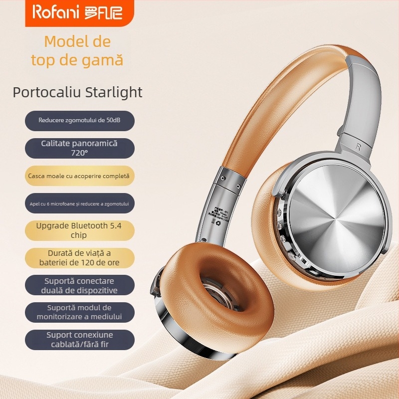 Headset cu anulare a zgomotului, Bluetooth 5.4, rază de 10 m, stereo, autonomie 4–8 h