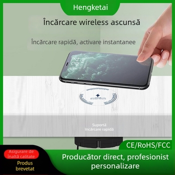 Încărcător wireless ascuns într-o masă cu blat din lemn, 10W QC3.0