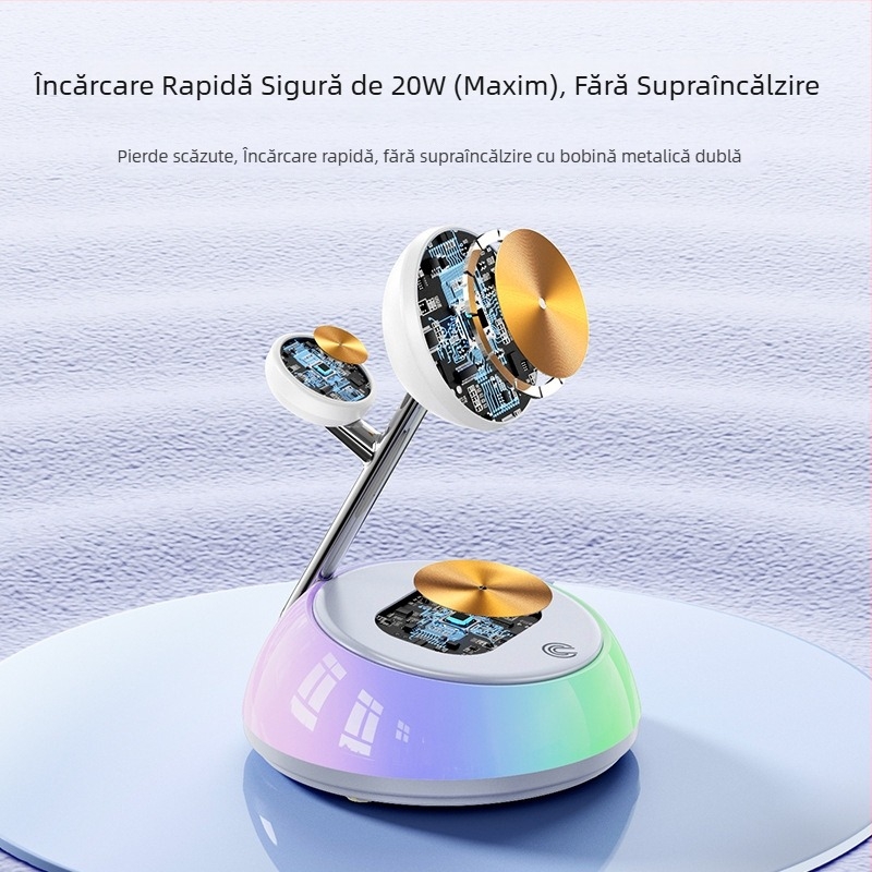 Yesido încărcător wireless 3-în-1 cu încărcare magnetică, 20W PD, pentru Apple Watch