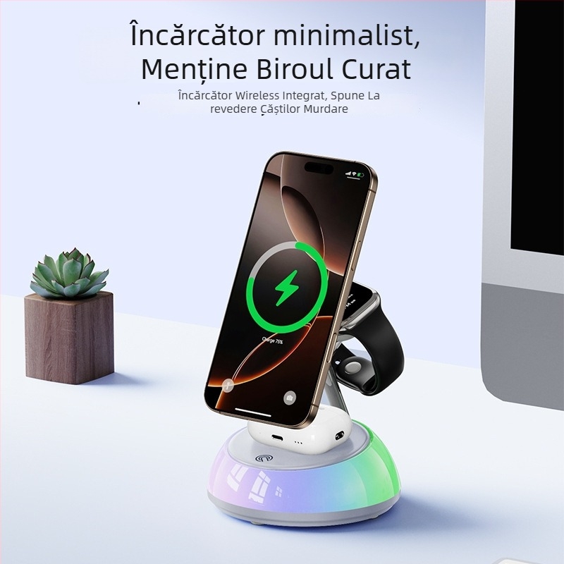 Yesido încărcător wireless 3-în-1 cu încărcare magnetică, 20W PD, pentru Apple Watch