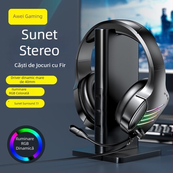 GM-5 Cască de gaming cablată cu microfon omnidirecțional, jack 3,5 mm, 32 Ω, sensibilitate >110 dB, cablu 2,1 m