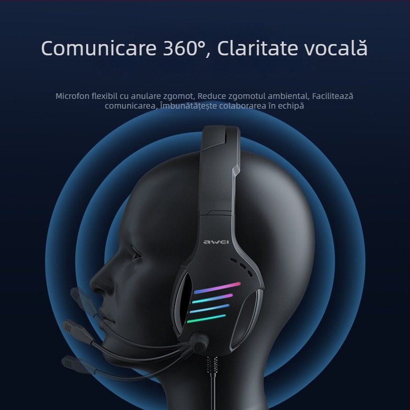 GM-5 Cască de gaming cablată cu microfon omnidirecțional, jack 3,5 mm, 32 Ω, sensibilitate >110 dB, cablu 2,1 m
