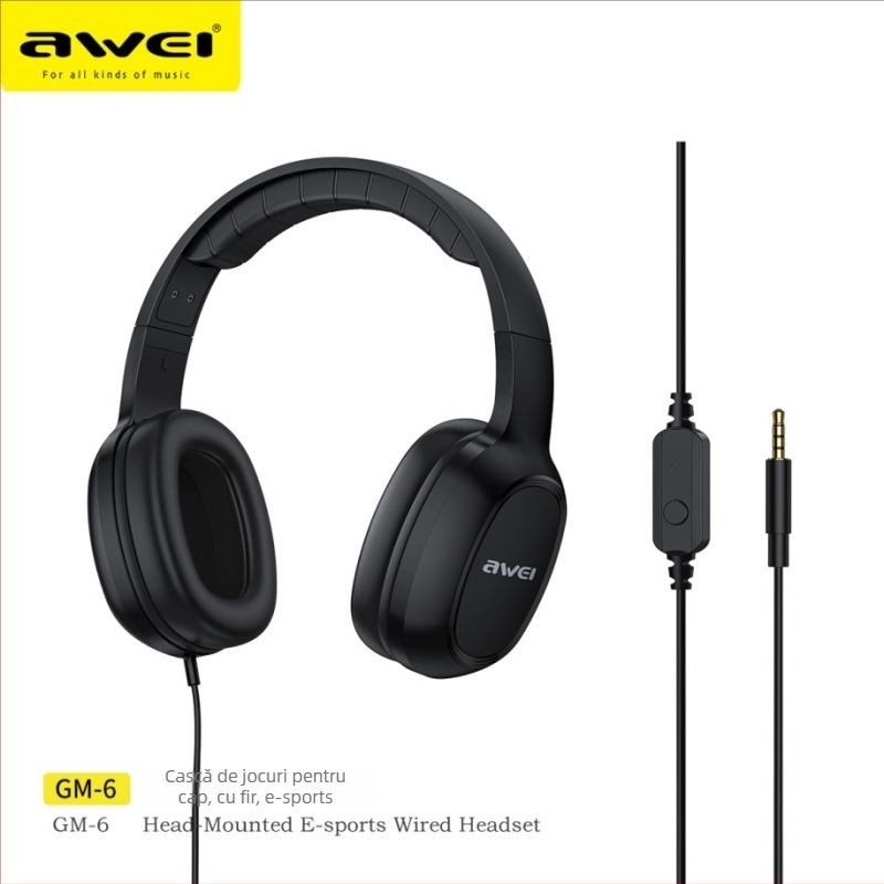 GM-5 Cască de gaming cablată cu microfon omnidirecțional, jack 3,5 mm, 32 Ω, sensibilitate >110 dB, cablu 2,1 m