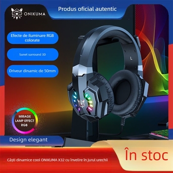 ONIKUMA Cască de gaming wireless, difuzoare de 50 mm, dongle USB, iluminare RGB, reducere zgomot