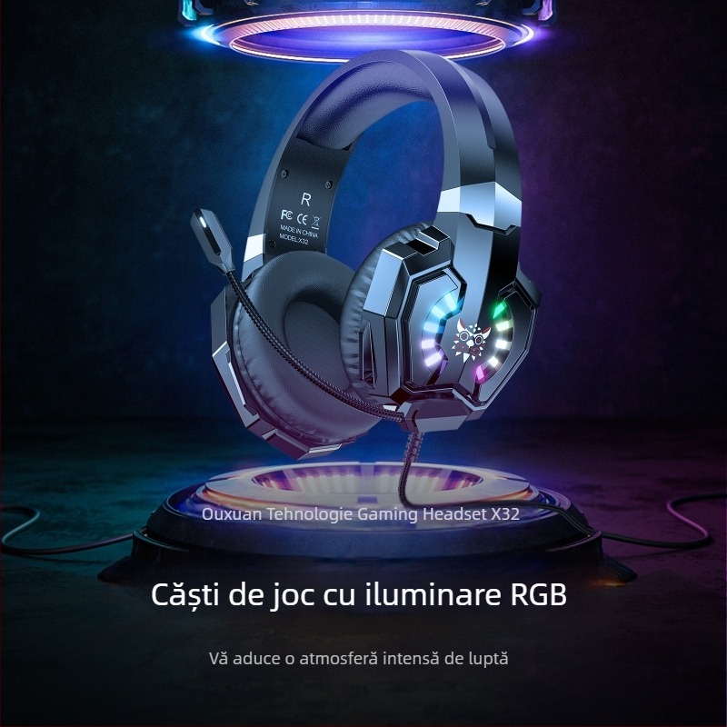 ONIKUMA Cască de gaming wireless, difuzoare de 50 mm, dongle USB, iluminare RGB, reducere zgomot
