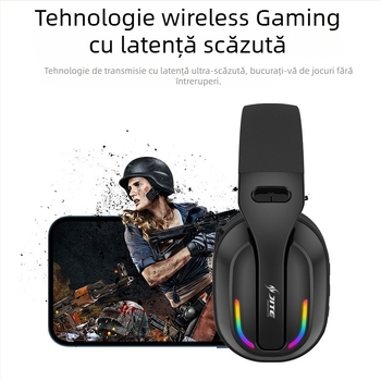 Căști wireless RGB pentru gaming cu microfon, baterie 400mAh, autonomie 26h, încărcare USB-C